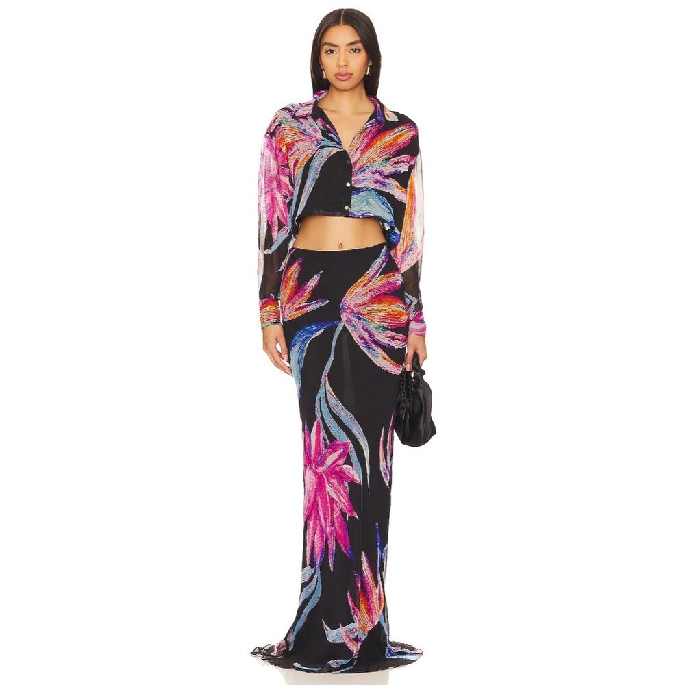 ROCOCO SAND Margo Maxi Skirt in Black Floral Resort - Picture 4 of 5